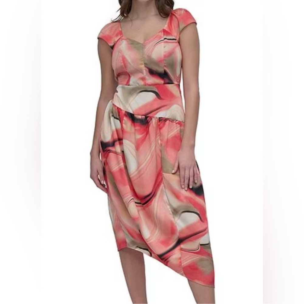 DKNY Elegant Coral Swirl Dress